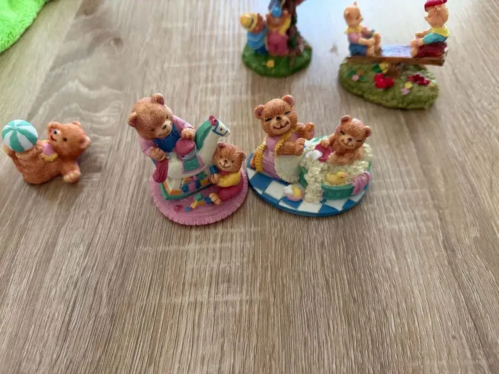 Vintage Miniature Teddy Bear Figurines Collection - Set of 6 Resin Statues